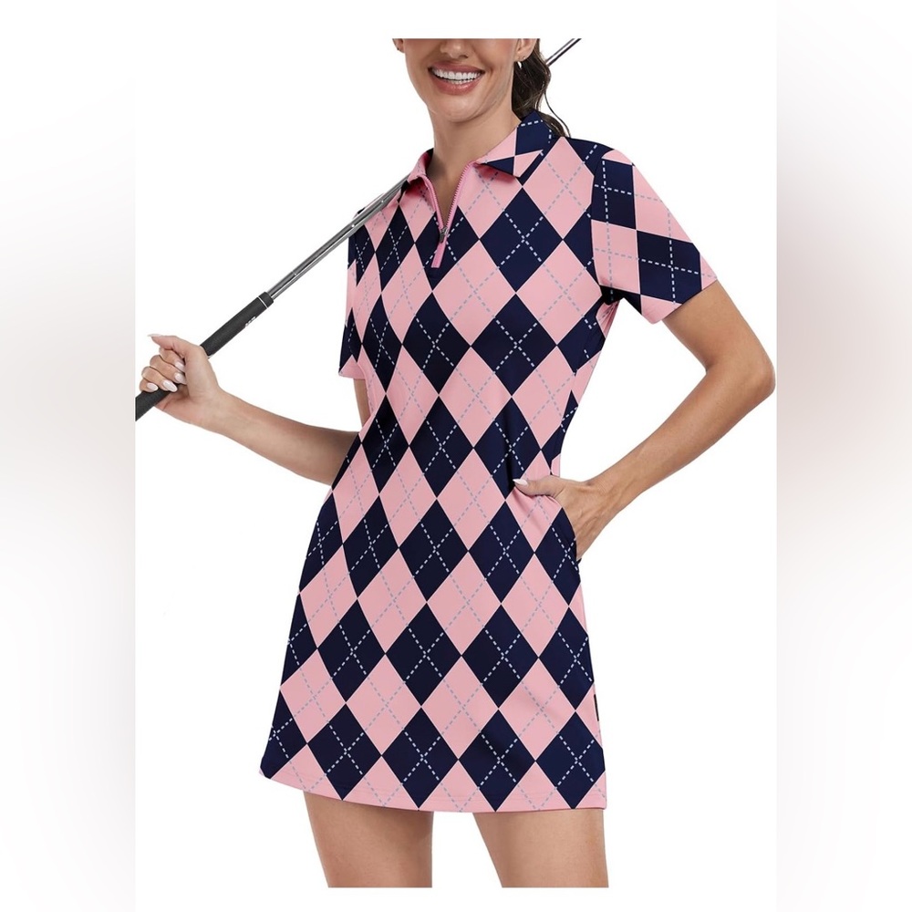 Pink & Navy Argyle Golf Skort Dress  with Phone and Ball Pockets